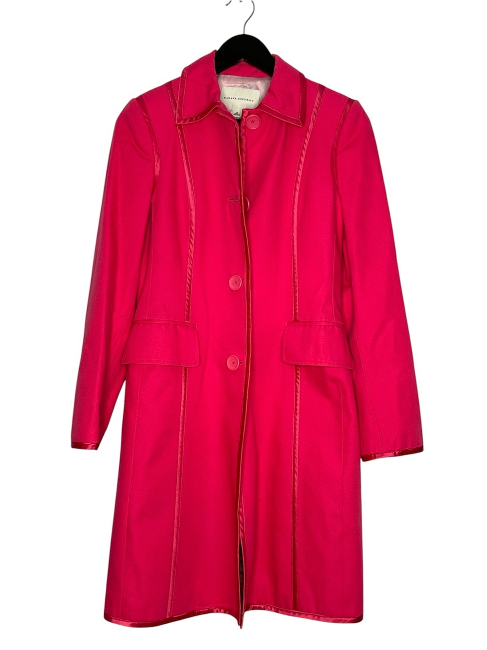 Banana Republic Pink Trench Coat Satin Trim Button Front Jacket Preppy Small - Picture 2 of 14